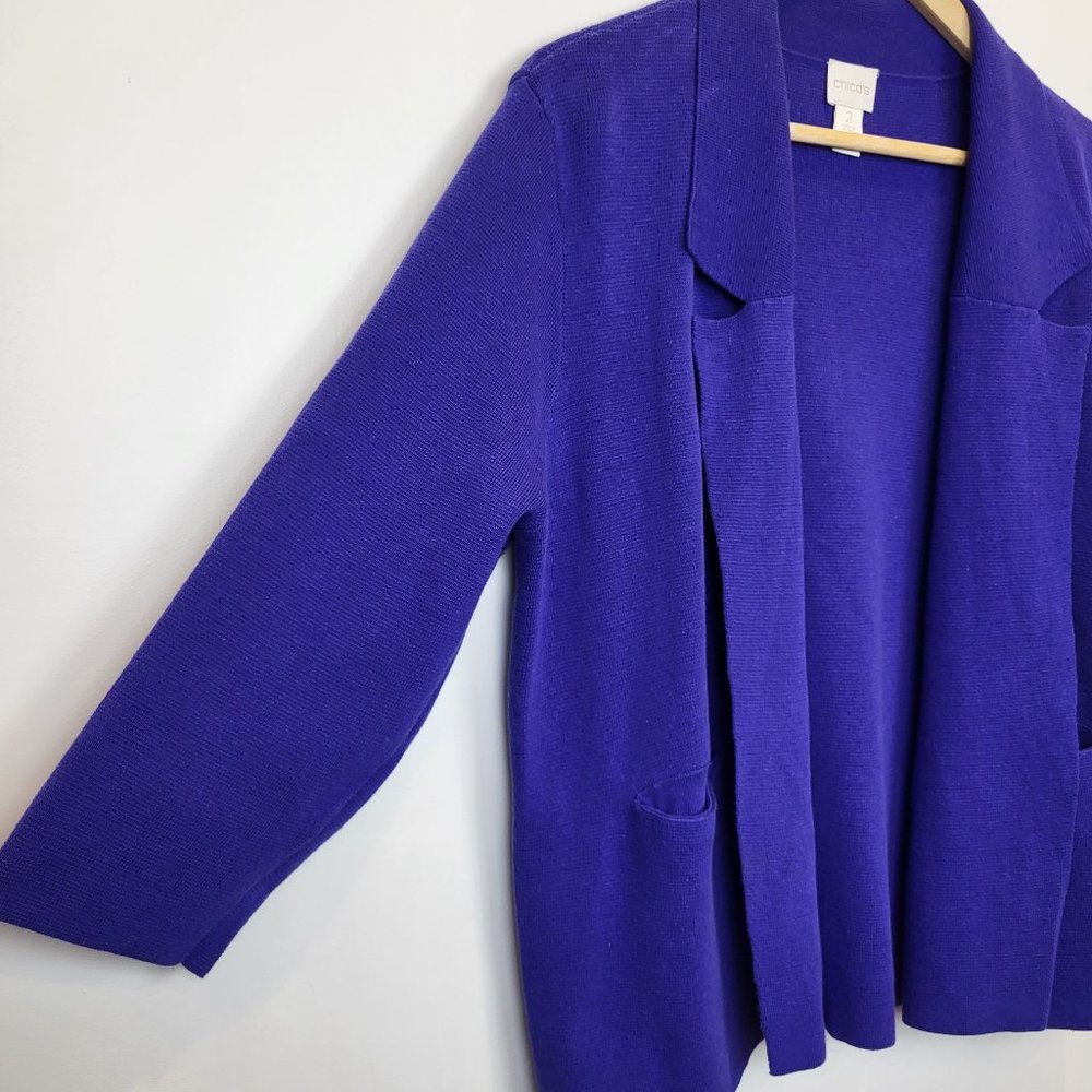 Chico's Royal Purple Open Front Cotton Knit Sweater, Size 2 Medium, EUC - Picture 4 of 11